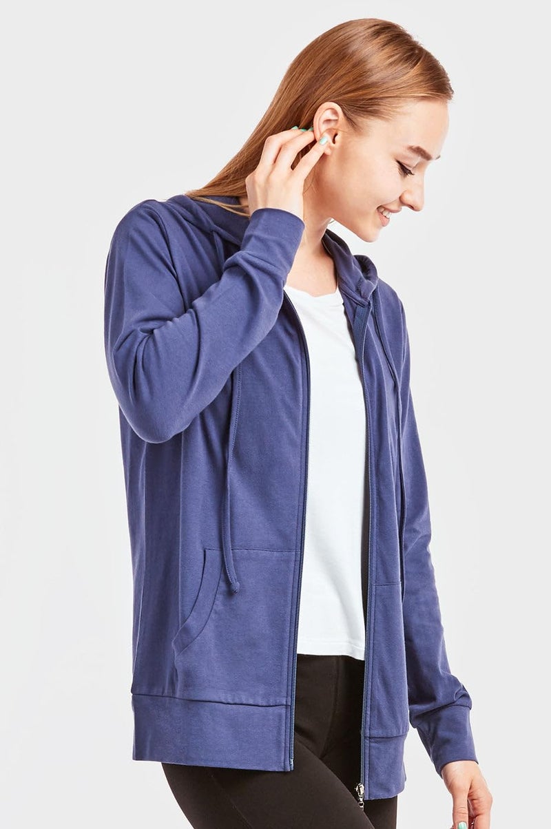 Sofra Women's Thin Cotton Zip Up Hoodie Jacket (M, Denim) - Image 3